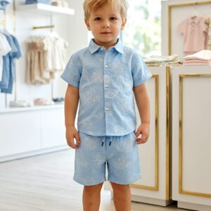 Arieh Sky Blue Print Shirt & Shorts Set