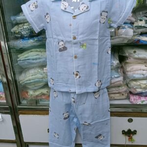 Muslin Penguin Print Night Suit (Blue)