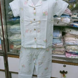Muslin Bunny Print Night Suit (Mint)